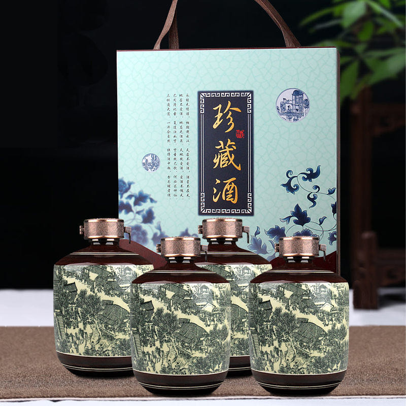 陶瓷酒坛1斤3斤5斤清明上河图棕色仿古带盒酒瓶